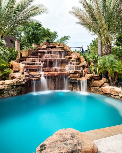 Pool With Waterfall, Dream Backyard Pool, Pools Backyard Inground, Big Pools, Pool Water Features, Cool Swimming Pools, Small Pool Design, Pool Waterfall, Luxury Pools