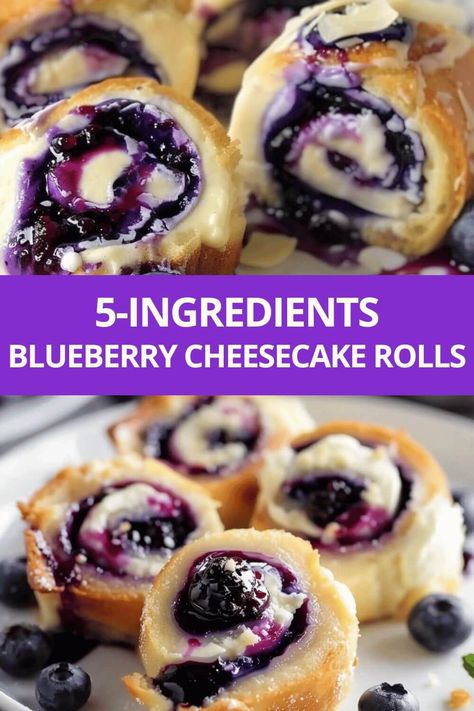 5-Ingredient Blueberry Cheesecake Rolls 5 Ingredient Blueberry Crescent Rolls, Handheld Fall Desserts, Blueberry Cresent Roll Dessert, Blueberry Cream Cheese Cinnamon Rolls, 5 Ingredient Blueberry Cheesecake Rolls, Dessert Recipes With Crescent Rolls, Blueberry Rolls With Cream Cheese, Blueberry Crescent Roll Recipes, Cheesecake Crescent Roll Casserole