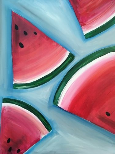 Watermelon Wedge - Paint Nite Painting Canvas Painting Ideas, Hippie Painting, Paint Nite, Simple Canvas Paintings, Cute Canvas Paintings, Easy Canvas Art, Oil Pastel Art, Easy Canvas Painting, Acrylic Painting For Beginners