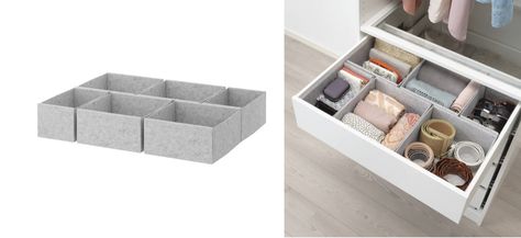 We want drawer inserts to keep things organised in our PAX wardrobe but the KOMPLEMENT drawer organizer is pricey. What alternatives do people use? Komplement Drawer Organizer, Komplement Drawer, Ikea Drawer Organizer, Ikea Malm Drawers, Malm Drawers, Ikea Komplement, Ikea Pax Closet, England House, Ikea Drawers