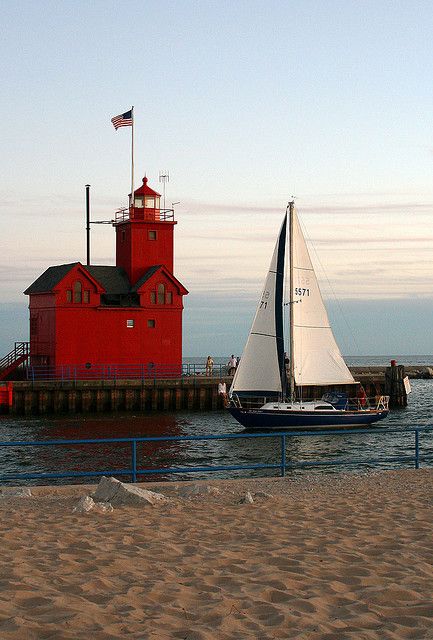 Holland, MI Lake Lighthouse, Holland Michigan, Lighthouse Pictures, Beautiful Lighthouse, Light Houses, Meteorology, Pure Michigan, Light House, Sailboats