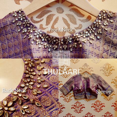 Blouse Design With Stone Work, Rhinestone Blouse Design, Stones Work Blouse, Stone Maggam Work Blouses, Stone Lace Blouse Designs, Kundan Work Blouse Designs Latest, Kundan Blouse Designs, Stone Blouse Designs, Violet Blouse Designs