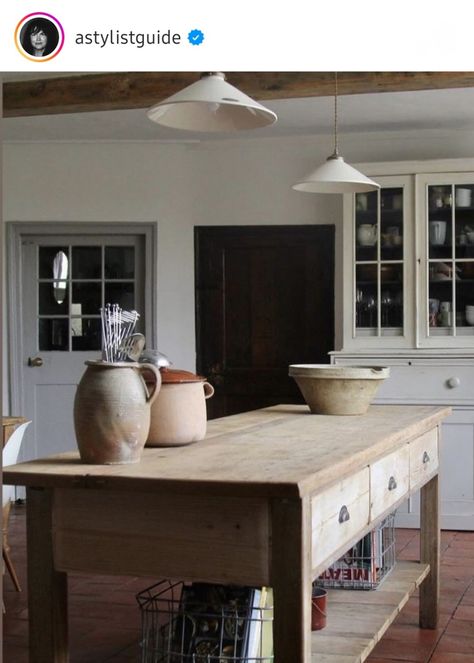 Prep Tables In Kitchen, Drapers Table Kitchen Island, Live Edge Island Kitchen, French Kitchen Island, Limestone Bathroom Floor, Antique Kitchen Island, Pantry Door Ideas, Plain English Kitchen, Freestanding Kitchen Island