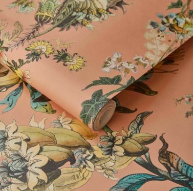 Paradisa House of Hackney Bright Coloured Wallpaper, Small Powder Room Wallpaper, Guest Room Wallpaper, House Of Hackney Wallpaper, Pink Art Deco, House Of Hackney, Fantasy Flowers, Blush Wallpaper, Wallpaper Stencil