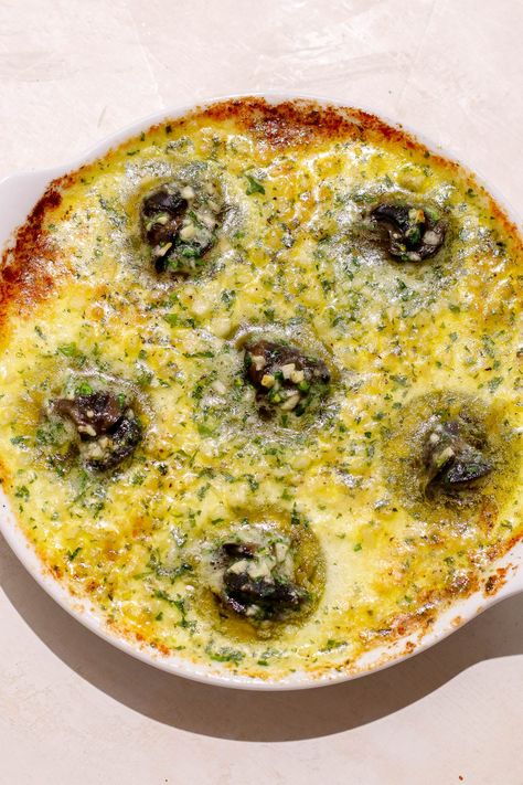 cooked escargot in a dish. Escargot In Mushroom Caps Recipe, The Keg Escargot Recipe, Canned Escargot Recipe, Escargot Recipe Appetizers Garlic Butter, Escargot Recipe The Keg, Garlic Snails Recipe, Lobster Escargot, Escargot Recipes, Snail Recipes