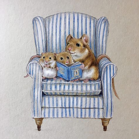 Emily Duffin Country Illustrations Mouse Family Illustration, Animal Family Drawing, Knitting Cartoon, Peter Rabbit Illustration, Happy World Book Day, Beatrix Potter Illustrations, Chair Art, Mouse Illustration, Animal Illustration Art