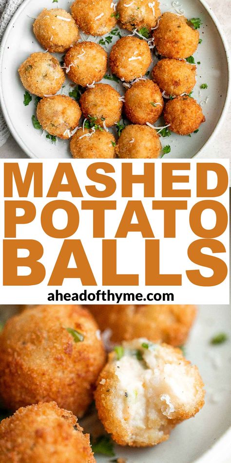 Mashed Potato Balls Recipe, Fried Potato Balls, Fried Mashed Potato Balls, Mashed Potato Bites, Fried Mashed Potatoes, Potato Cheese Balls, Mashed Potato Balls, Potato Appetizers, Potato Balls