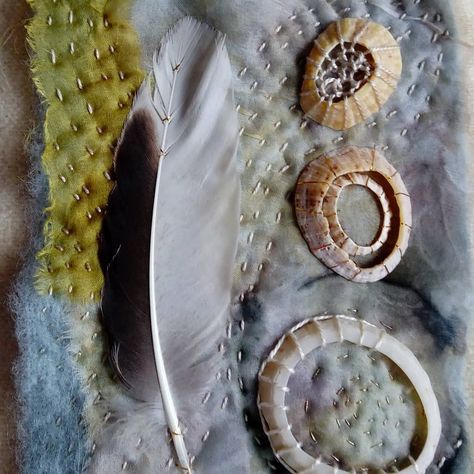 I had a lovely day running my #minibanners #textile #workshop at #rspbgeltsdale today and even had chance to do a bit of #stitching myself. Feather Collage Art, Recycled Fabric Art, Fiber Art Collage, Textile Collage, A Level Textiles, Natural Objects, Fiber Sculpture, Textile Art Embroidery, Scrap Fabric Projects