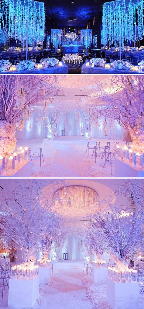 winter wonderland wedding decor with fairylights and branch trees Winter Wonderland Wedding Reception, Winter Wonderland Quince, Winter Wonderland Wedding Decorations, Quinceanera Winter Wonderland, Winter Wonderland Quinceanera, Wonderland Wedding Decorations, Sweet 16 Winter Wonderland, Sweet 16 Winter, Winter Wonderland Wedding Theme