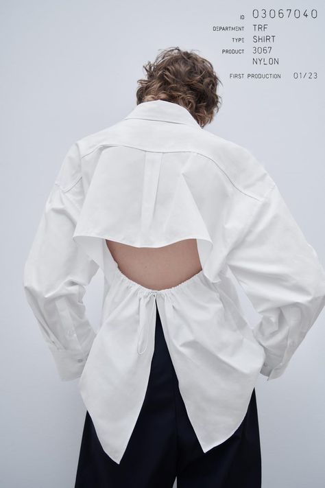 Women's New In Clothes | Explore our New Arrivals | ZARA United Kingdom Open Back Shirt Outfit, Open Back Shirt, Backless Shirt, Middle Age Fashion, Backless Top, Zara Blouse, Cotton Poplin Shirt, Backless Design, Poplin Shirt