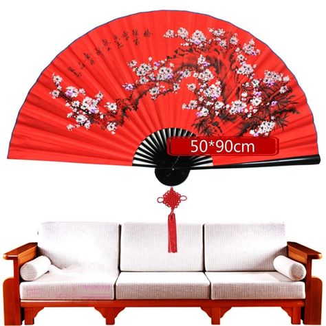 Chinese Fan Decoration Wall, Classical Living Room, Decorative Fans, Chinese Wall, Chinese Fan, Folding Walls, Wall Fan, Fan Decoration, Vintage Room Decor