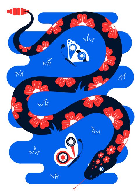 Snake Illustration Design, Digital Art Exhibition, Snake Graphic, Snake Illustration, Wacom Cintiq, New Years Poster, Illustration Agency, Snake Design, Exhibition Design