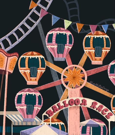 Illustration of balloon ferris wheel at a Carnival Retro Carnival Aesthetic, Amusement Park Graphic Design, Funfair Illustration, Carnival Graphic Design, Ferris Wheel Illustration, Amusement Park Illustration, Carnival Drawing, Ferris Wheel Drawing, Fair Illustration