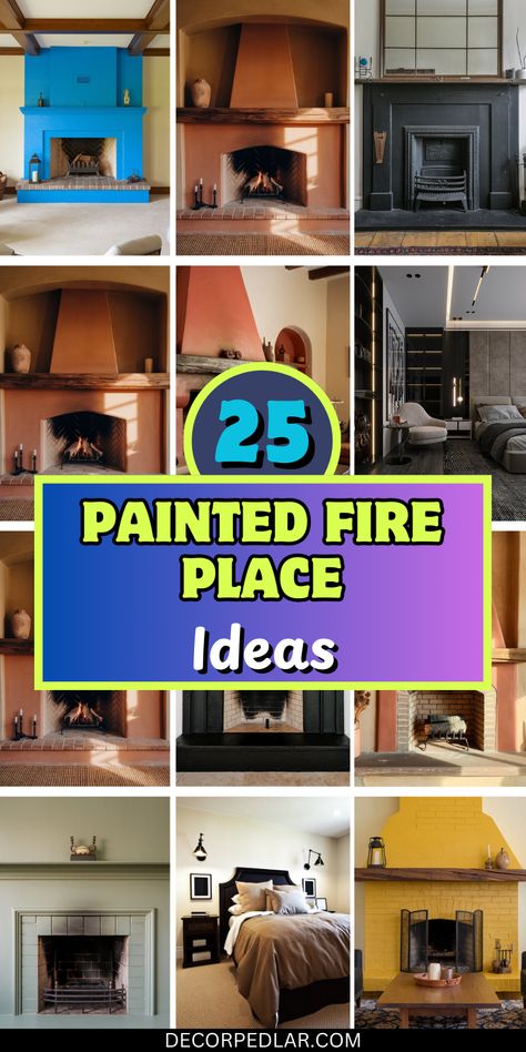 Make a statement with a bold blue painted fireplace. This vibrant color will add a touch of drama to your living room. Pair it with neutral furniture and decor for a balanced look. Painting Fireplace Same Color As Walls, Navy Blue Fireplace With Wood Mantle, Painted Brick Fireplace Ideas Colour, Plain Fireplace Makeover, Painted Cast Iron Fireplace, How To Paint A Mantle, Terracotta Painted Fireplace, Painted Corner Fireplace, Colorful Fireplace Mantle