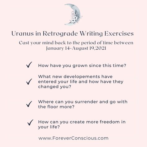 Uranus goes into retrograde today and will remain in Retrograde until January 18, 2022. Here are some journaling prompts to work with and explore the current energies. Planet Retrogrades, Uranus Retrograde, Love Astrology, Journaling Prompts, Writing Exercises, Fitness Journal, Shadow Work, Angel Numbers, The More You Know