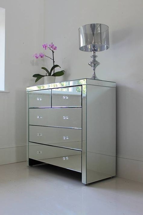 Countess Large Mirrored Chest Of Drawers by Out There Interiors Chester Drawers Bedrooms, Bedroom Dresser Diy, Diy Bedroom Mirror, Drawers Handles, Chester Drawers, Unique Bedside Tables, Mirrored Dresser, Dresser Diy, Chest Drawer