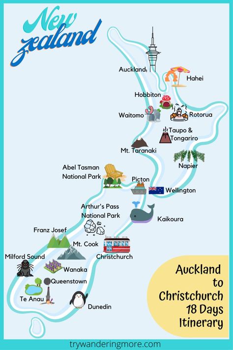 Bucket List New Zealand, Two Weeks In New Zealand, North Island New Zealand Map, 1 Week New Zealand Itinerary, New Zealand North Island Road Trip, New Zealand South Island Road Trips, New Zealand Must See, New Zealand Fall Outfit, New Zealand In October