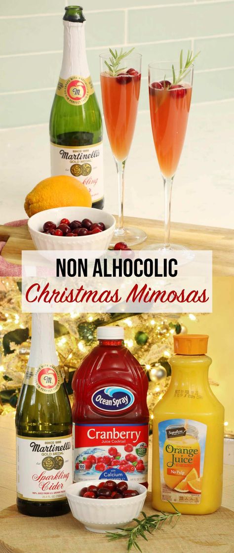 This non alcoholic Christmas mimosa is a fun mocktail. It’s is simple and easy, with only 3 ingredients, for Christmas morning, a holiday brunch or on New Year’s Eve. Non Alcoholic Mimosas, New Year’s Eve Punch Non Alcoholic, New Year’s Eve Mocktail, Nonalcoholic Mimosa, Breakfast Mocktail, Breakfast Drinks Nonalcoholic, New Years Mocktail, Fun Mocktail, Nye Ideas