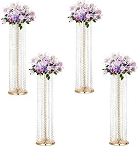 Flower Stand Wedding, Gold Wedding Centerpieces, Wedding Vase Centerpieces, Party Hotel, Tall Wedding Centerpieces, Gold Centerpieces, Crystal Centerpieces, Flower Candle Holder, Venue Decorations