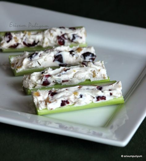 Erivum Puliyum: Stuffed Celery Sticks | Quick Snacks | No Cooking Snacks Filling For Celery Sticks, No Cooking Snacks, Celery Recipes Snacks, Celery Appetizers, Stuffed Celery Sticks, Celery Snacks, Make Healthy Snacks, Keto Wraps, Stuffed Celery