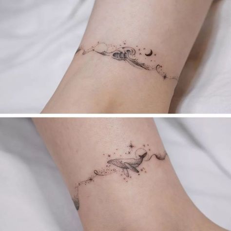 Waves With Words Tattoo, Stitches Scar Tattoo Ideas, Being Free Tattoo Ideas, Celestial Ocean Tattoo, Ocean Ankle Tattoos For Women, Ocean Shoulder Tattoos For Women, Delicate Ocean Tattoo, Ocean Tattoo Ideas For Women, Embrace Change Tattoo