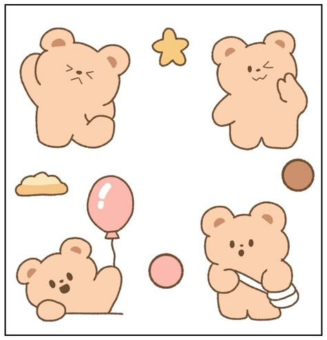 Korean Cute Stickers Png, Cute Korean Doodles, Korean Bear Stickers, Kawaii Logo, Korean Stickers, Cute Easy Doodles, Cute Laptop Stickers, Bunny Drawing, Cute Animal Illustration