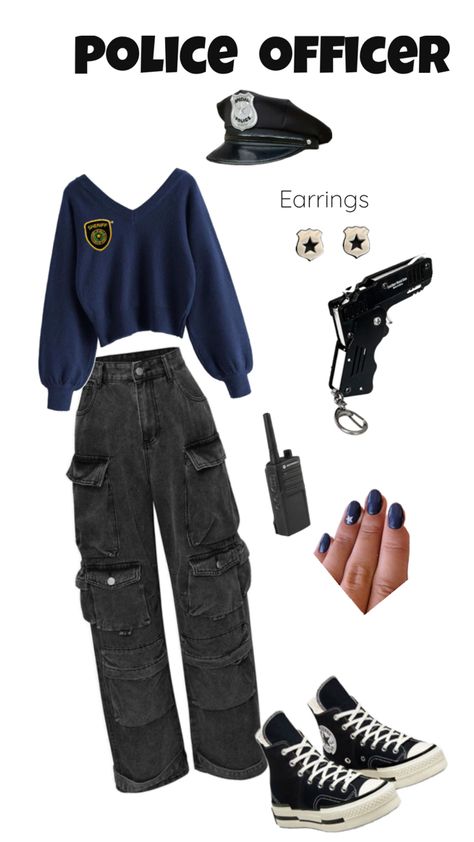 #cops#robbers#halloweencostumes Undercover Cop Outfit, Halloween Cops And Robbers, Cop Costumes For Women Diy, Cops And Robbers Theme, Robbers Halloween Costume, Career Day Outfits, Police Officer Outfit, Cops And Robbers Costume, Robber Halloween Costume