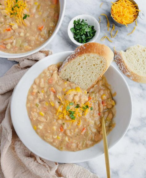 White Bean Chowder Recipe | U.S. Dairy White Bean Corn Chowder, White Bean Chowder, Bean Counter Chowder, Bean Chowder Recipe, Northern White Beans Recipes, Bean Chowder, White Bean Recipes, Diced Green Chilies, Chowder Recipe