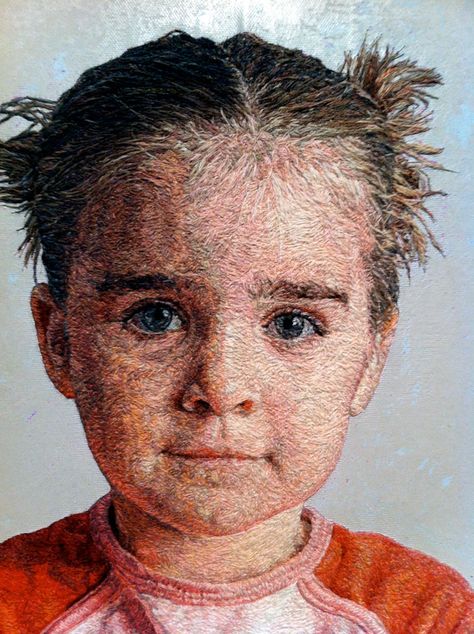 Abbi - Hand Embroidery: Crewel Wool and Acrylic on Linen, 11 x 27 inches  photo © Cayce Zavaglia Crewel Embroidery, Cayce Zavaglia, Embroidered Portrait, Eyes Artwork, Textile Fiber Art, Thread Art, Thread Painting, Creative Embroidery, Wow Art