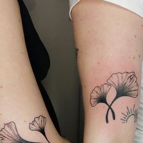 Leopold 🌙 on Instagram: "Semi-matching ginkgos from my flash! Thank you both so much!! I love doing lil' matchy matchy tattoos! Bring 'em on!! Come hang out and get tattooed with your pal(s)!!  . . #qttr #queertattooer #queertattooing #nonbinarytattooer #enbytattooartists #yyjtattoo #yyjarts #illustrativetattoo #lineworktattoo #blackworktattoo #bctattoo #artistsoninstagram #contemporarytattoo #queerartist #tattoo #friendtattoos" Matchy Tattoos, Fiddle Head Fern, Tattoo Plant, Fern Tattoo, Line Work Tattoo, Friend Tattoos, Blackwork Tattoo, Get A Tattoo, Tattoo Studio