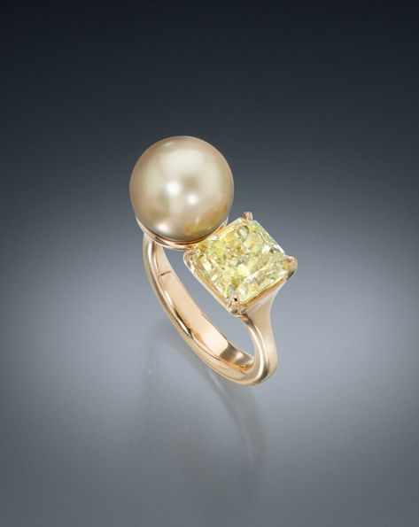 Golden Pearl Ring, Pearl Trend, Conch Pearl, Yellow Diamond Ring, Golden Pearl, Pearl Rings, Golden South Sea Pearls, Yellow Diamond Rings, Tahitian Black Pearls