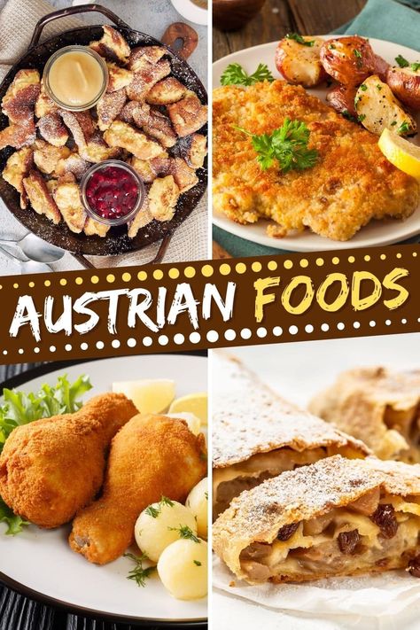 These Austrian foods will take you on a virtual trip to Austria! From schnitzel to strudel to dumplings and goulash, these traditional dishes are welcome on any table. Bread Pudding Recipe Old Fashion, Easy Pudding Desserts, Bread Pudding With Rum Sauce, Bread Pudding With Bourbon Sauce, Bread Pudding With Caramel Sauce, Austria Food, Austrian Cuisine, Rum Sauce, Bourbon Sauce