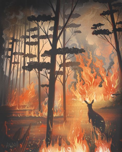 ArtStation - Fire in Australia., Darya Maltseva Fire In Nature, Drawing Nature, Fire Drawing, Pastel Sec, Environmental Pollution, Fire Art, Nature Drawing, Forest Fire, Back To Nature