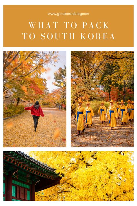 Packing For Korea Fall, Asian Travel Outfit, Seoul Packing List, Outfits For Korea Trip, Fall Travel Packing, South Korea Packing List, Korea Packing List, Fall Packing List, Travel Korea