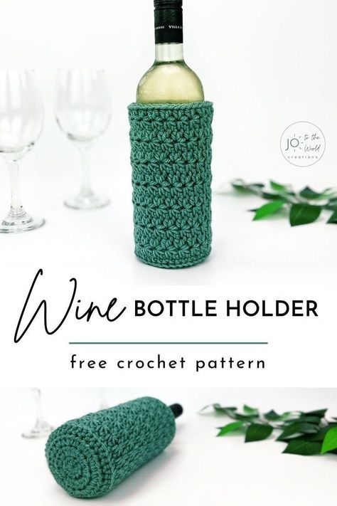 This useful crochet pattern holds a standard 750ml wine bottle. This crochet wine cover is easy to make and makes a quick and perfect housewarming gift. You can also use this wine bottle cozy as a terrific hostess gift! Go ahead and make this crochet wine bottle holder free pattern even as a beginner. Crochet Wine Bottle Holder, Wine Bag Pattern, Wine Cover, Crochet Wine, Useful Crochet, Bottle Cozy, Bottle Cozies, Crochet Christmas Gifts, Crochet Patterns Free Beginner