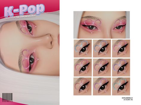 The Sims Resource - K-POP Heart Eyeliner | N113 Sims4 Makeup Cc, Heart Eyeliner, K Pop Heart, Sims4 Makeup, Sims Love, Sims 4 Cas Mods, Makeup Cc, Pelo Sims, Sims 5