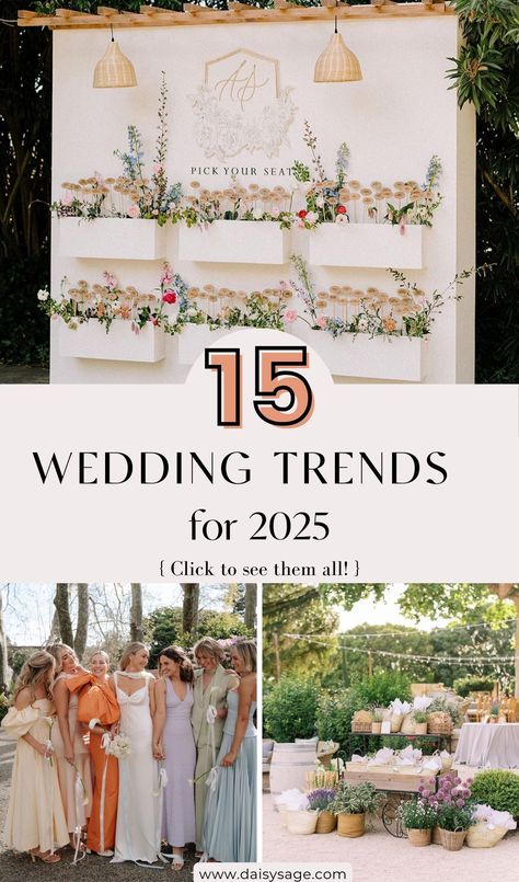 Get ready to be inspired by the top 15 must-see wedding trends for 2025! From innovative décor ideas to the latest in bridal fashion and unique venues, these trends are set to make your big day unforgettable. Stay ahead of the curve and plan the wedding of your dreams. Wedding Trends For 2020, Upcoming Wedding Trends, Soft Wedding Ideas, Dec Wedding Ideas, Alfresco Wedding Decor, Summer Wedding Ideas Indoor, Outside Wedding Decorations Summer, Wedding Colour Inspiration, 2025 Event Trends