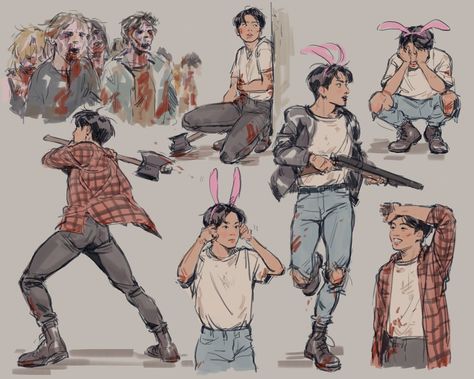 bokumuteki: “zombie apocalypse au jungkook ” Zombies Apocalypse, Jikook Fanart, Taekook Fanart, Apocalypse Aesthetic, Jungkook Golden, Arte Do Kawaii, Apocalypse Art, Fanart Bts, Bts Art