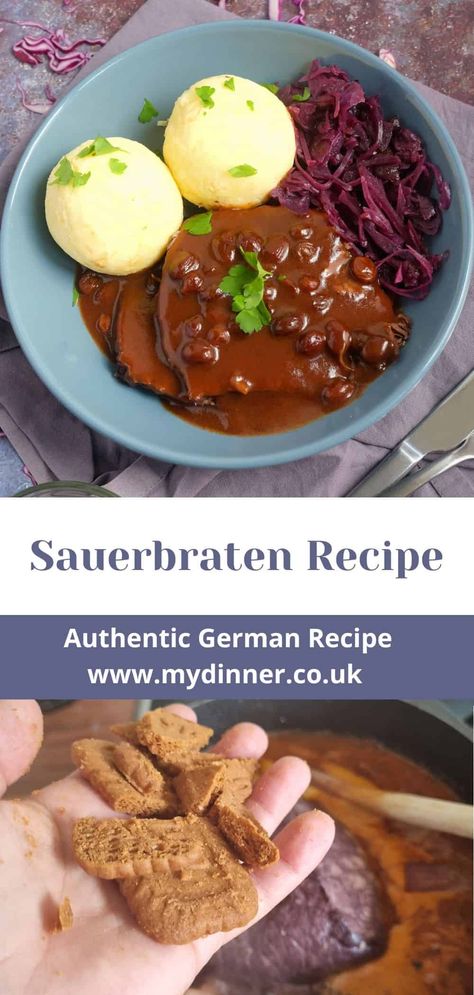 Sauerbraten Recipe Slow Cooker, German Cuisine Recipes, German Sauerbraten Recipe, German Recipes Dinner, Saurbraten Recipe, Sauerbraten Recipe, Traditional German Food, German Food Authentic, German Foods