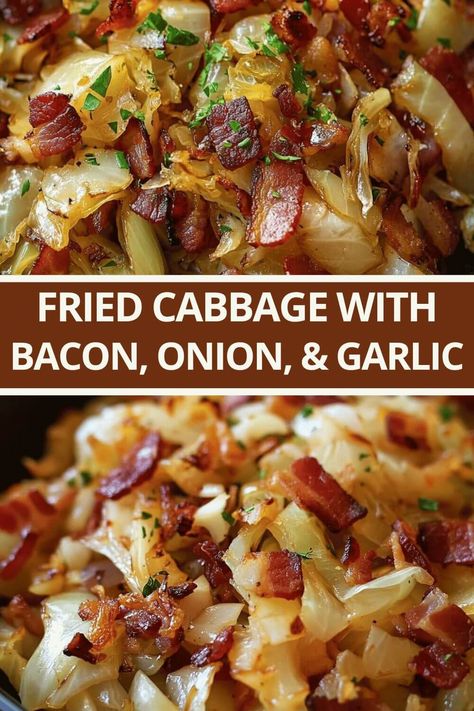 Fried Cabbage with Bacon, Onion, and Garlic! Cabbage Fried, Fried Cabbage With Bacon, Cabbage With Bacon, Nutritional Recipes, Southern Fried Cabbage, Keto Veggies, Bacon Fried Cabbage, Bacon Fries, Cabbage And Bacon