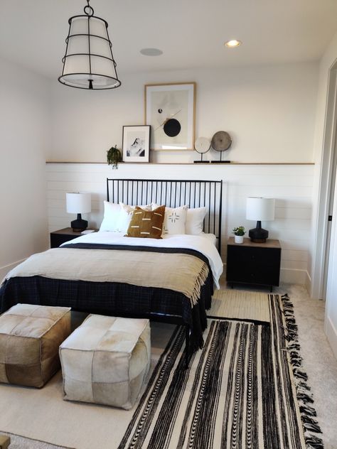 White And Brown Bedroom, Black And Cream Bedroom, White And Beige Bedroom, Tan Bedroom, Black White Bedrooms, Black Bed Frame, Neutral Bedroom Decor, Becki Owens, Beige Bedroom