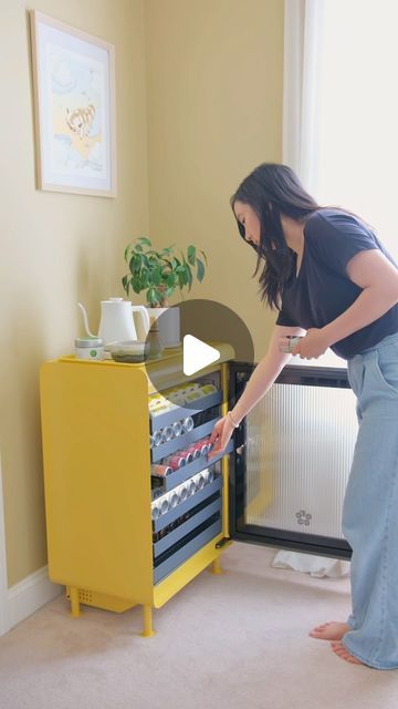 Maisy Leigh on Instagram: "unboxing the cutest dream mini fridge for our home office: @roccofridge 💛🍵🧊 i love it in the color yellow!!   (linked in my bio)  #roccofridge #fridge #fridgerestock #asmrrestock #homeoffice #homeofficedecor #cozydesksetup #desksetup #cozyathome #homedecor #homestyling #interiordesign #interiorinspo" Office Mini Fridge, Maisy Leigh, The Color Yellow, Cozy Desk, Cosy Spaces, Mini Fridge, Desk Setup, Interior Inspo, Home Office Decor