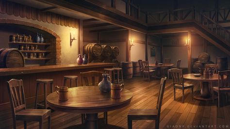 Tavern by giaonp on DeviantArt Taverna Medieval, Fantasy City, Interior Concept, Fantasy Setting, Fantasy Places, 판타지 아트, Arte Fantasy, Environment Concept Art, Burgos