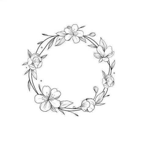 Circle Flowers Tattoo, Small Round Tattoo Ideas, Ring Of Flowers Tattoo, Circular Floral Tattoo, Circle Of Flowers Drawing, Circle Of Flowers Tattoo, Floral Circle Tattoo, Circle Flower Tattoo, Flower Circle Drawing