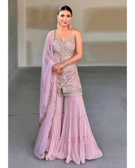 Shivanya Palazzo Styles, Pink Sharara Suit, Pink Sharara, Sequence Embroidery, Palazzo Suit, Sharara Suit, Pakistani Salwar Kameez, Party Kleidung, Indian Suits