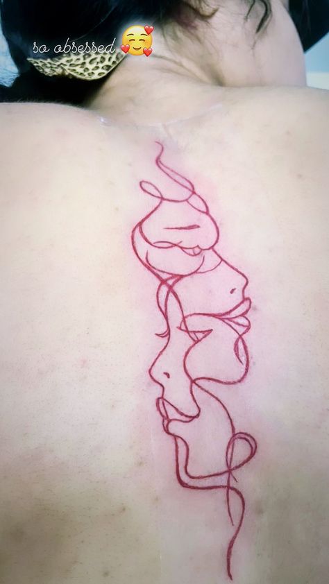 Abstract Tattoo Thigh, Red Line Work Tattoo, Woman Intuition, Abstract Face Tattoo, Tattoo Ideas Chest, Tattoo Ideas Red, Faces Tattoo, Tattoo Ideas Cute, Figure Face