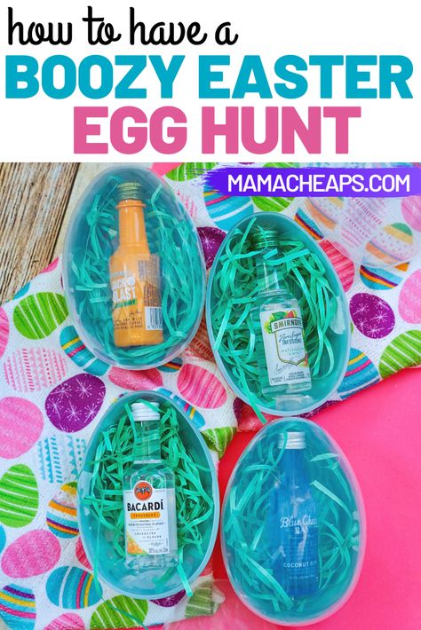 Well here's an Easter Egg Hunt we can totally get behind! LOL This one is for the 21+ year old crowd and is a big hit at Easter time, whether you have 2 people participating or 20. Grab some mini liquor bottles and the big plastic eggs, along with some Easter grass.  That's all you need to throw your own boozy Easter egg hunt this year! #easter #liquor #alcohol #mamacheaps Egg Hunt For Adults, Easter Egg Hunt For Adults, Adult Easter Egg Hunt, Mini Alcohol Bottles, Adult Easter Baskets, Easter Egg Fillers, Drinking Games For Parties, Adult Easter, Mini Liquor Bottles