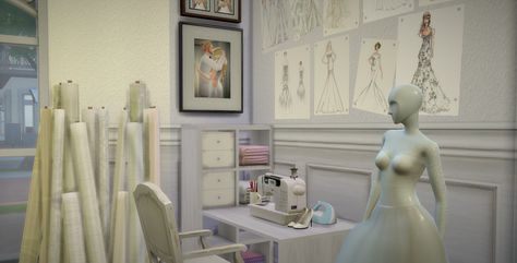 Sims 4 CC and Mods Fashion Designer Room, Wedding Dress Sketches, Sims 4 Studio, Fashion Designer Studio, Sewing Room Decor, Play Sims, Sims 4 House Design, Sims 4 Dresses, Sims 4 Characters