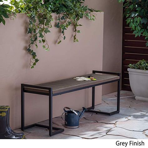 AmazonSmile : Christopher Knight Home 306427 Noel Outdoor Industrial Acacia Wood and Iron Bench, Gray and Black, Grey Finish Metal : Garden & Outdoor Kursi Outdoor, Metal Outdoor Bench, Planter Bench, Outdoor Garden Bench, Wooden Garden Benches, Desain Furnitur Modern, Iron Bench, Picnic Bench, Patio Bench