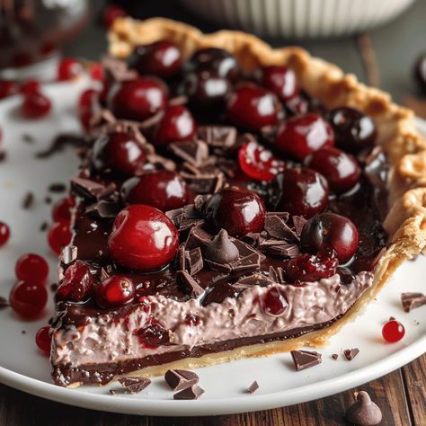 Chocolate Cherry Delight Pie - Recipes, Tasks & Tools Cherry Pie Filling Recipes Desserts, Chocolate Strawberry Pie, Chocolate Cherry Tart, Chocolate Cherry Pie, Cherry Pie Filling Recipes, Chocolate Pie Crust, Chocolate Pudding Desserts, Cherry Muffins, Cherry Delight